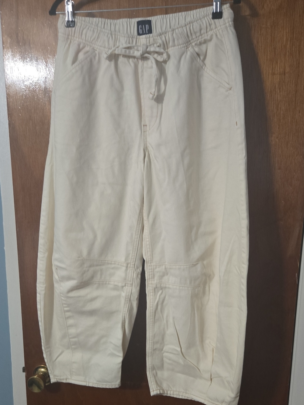 GAP Women's Barrel Leg Cream Drawstring Jeans